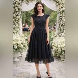 VTG 40’s/50’s Silk Crepe Chiffon Dress | Wedding Guest | Black Tie | Retro